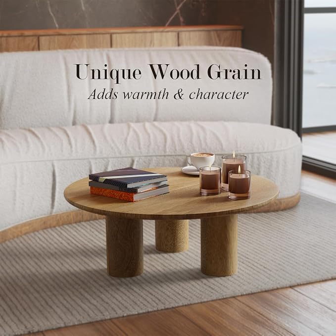 Relso Gaia Round Coffee Table, Natural Mango Wood Coffee Table - Image 9