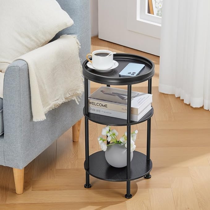 Small Round Side Table for Small Spaces, 3-Tier Round Accent Table Slim Side - Image 2