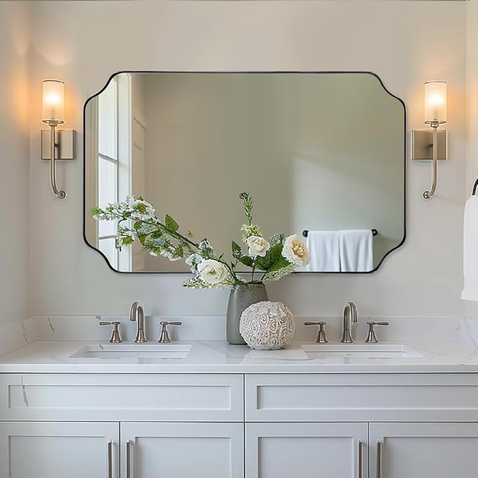 ANDY STAR 24x40 Inch Rectangle Bathroom Mirror, Brushed Nickel Scalloped - Image 5