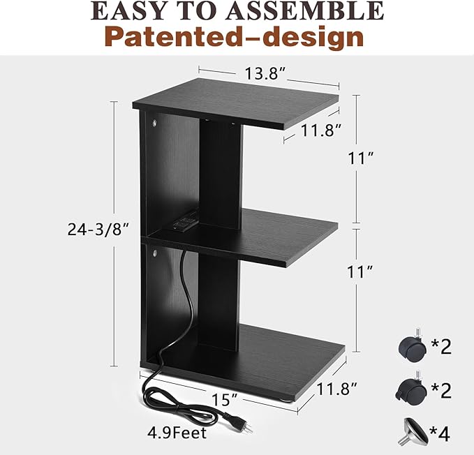 ZGREN End Table with Charging Station, Narrow Side Tables - Image 3