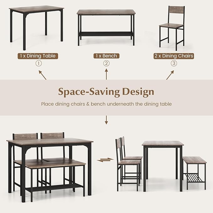 Tangkula Dining Table Set for 4, Kitchen Table and 2 Chairs for 4 - Image 8