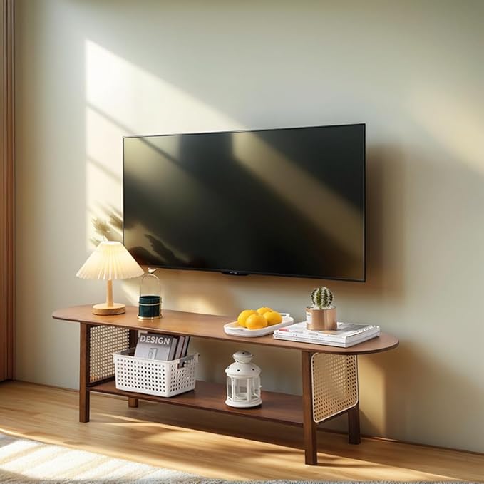 Tiita TV Stand with Storage for TVs up to 65'', Bamboo TV Console Entertainment - Image 2