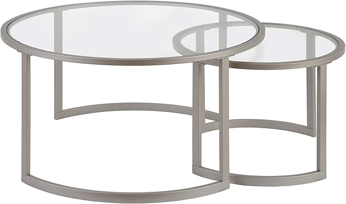 Henn&Hart Round Nested Coffee Table in Satin Silver, - Image 5