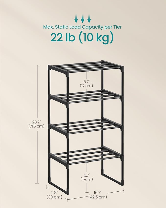 SONGMICS Shoe Rack, 4-Tier Shoe Organizer, Metal Storage Shelf, Upright or - Image 2