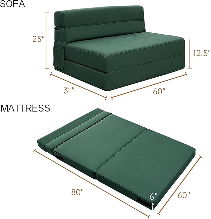 ANONER Fold Out Couch Bed Memory Foam Sleeper Chair - Image 3