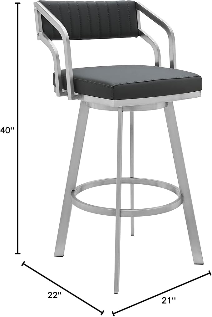 Armen Living Capri Modern 30" Seat Height Gray Faux Leather and Brushed - Image 3