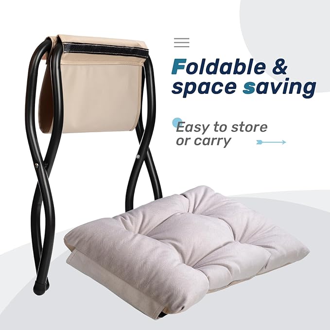 HollyHOME 15" Folding Footrest Stool, Upholstered Small Foldable Ottoman - Image 6