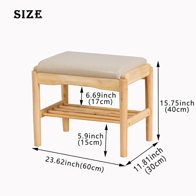 latifolia Small Shoe Bench, Solid Wood Bench - Image 3
