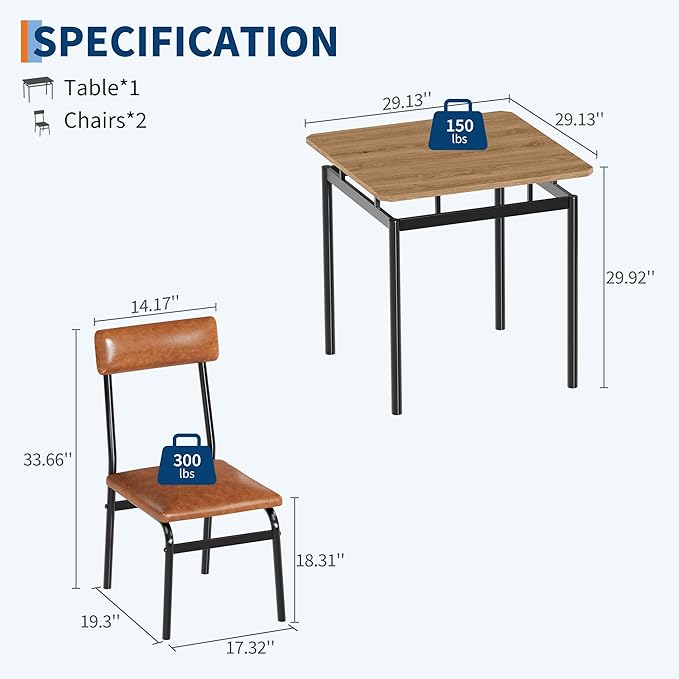 IDEALHOUSE 3 Piece Dining Room Table Set, Kitchen Table Set - Image 2