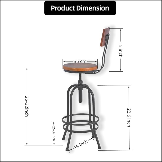 Set of 2-Industrial Bar Stools - Image 3