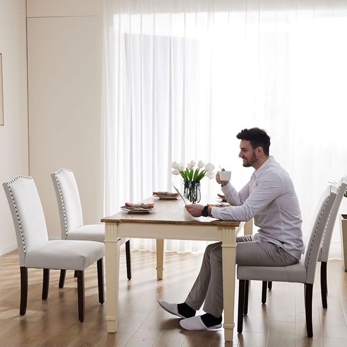 Kitchen Chairs Set of 4 Modern Upholstered Fabric Seat - Image 7