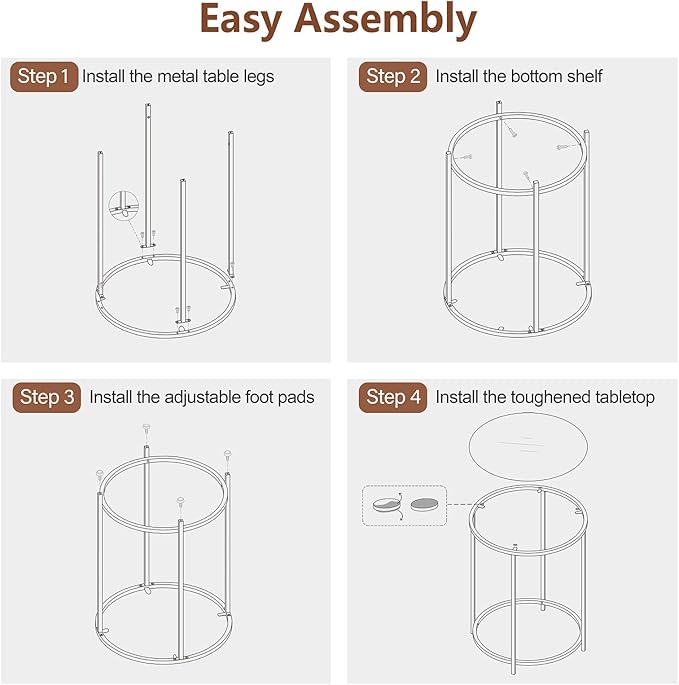 19.7’’ Round Glass End Table, Round Bedside Table - Image 7