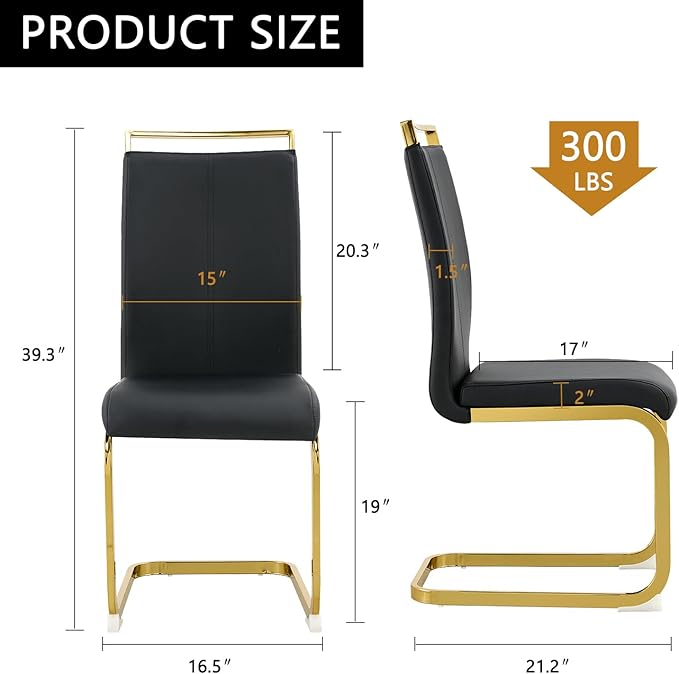 Modern Dining Chairs Set of 4, High Back Black Kitchen Chairs, Faux Leather - Image 2