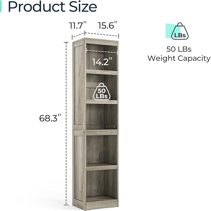 LINSY HOME 5-Shelf Bookcase, Narrow Bookshelves Floor Standing Display Storage - Image 8