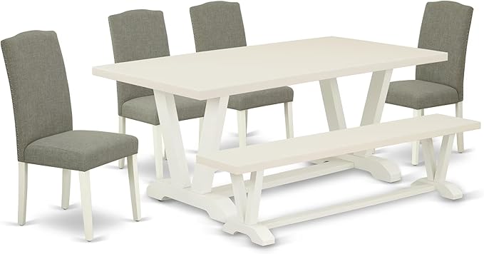 East West Furniture V027EN206-6 6 Piece Kitchen Table Set Contains a Rectangle by EastWestFurniture