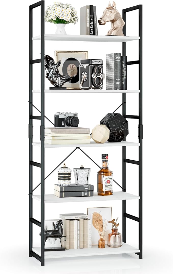 OTK 5 Tier Bookshelf, Tall Bookcase, Office Shelf Storage Organizer, Modern by OTK
