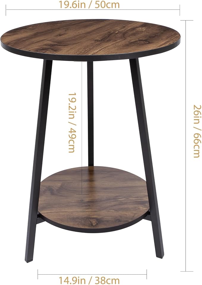 Side Table - Rustic End Couch Tables - Waterproof Metal Frame, - Image 2