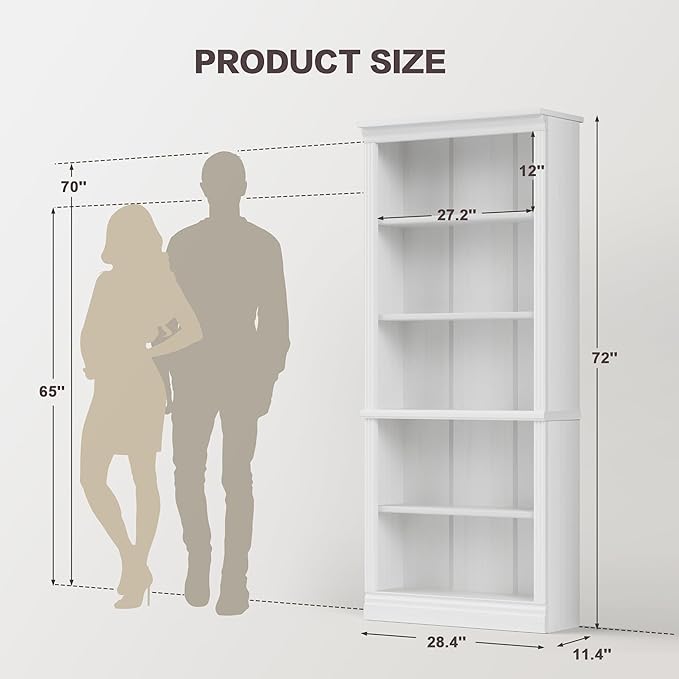YESHOMY 72" Bookcase and Bookshelf, 5-Tier Wood Bookcases - Image 6