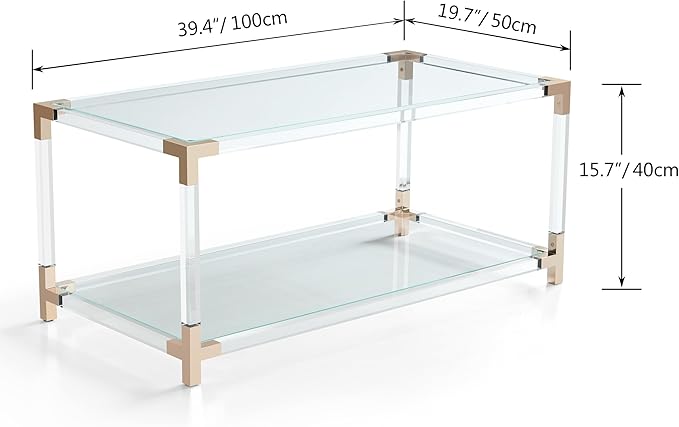 Saint Mossi Glass Coffee Table Living Room, Modern Double Layer Glass Living - Image 2