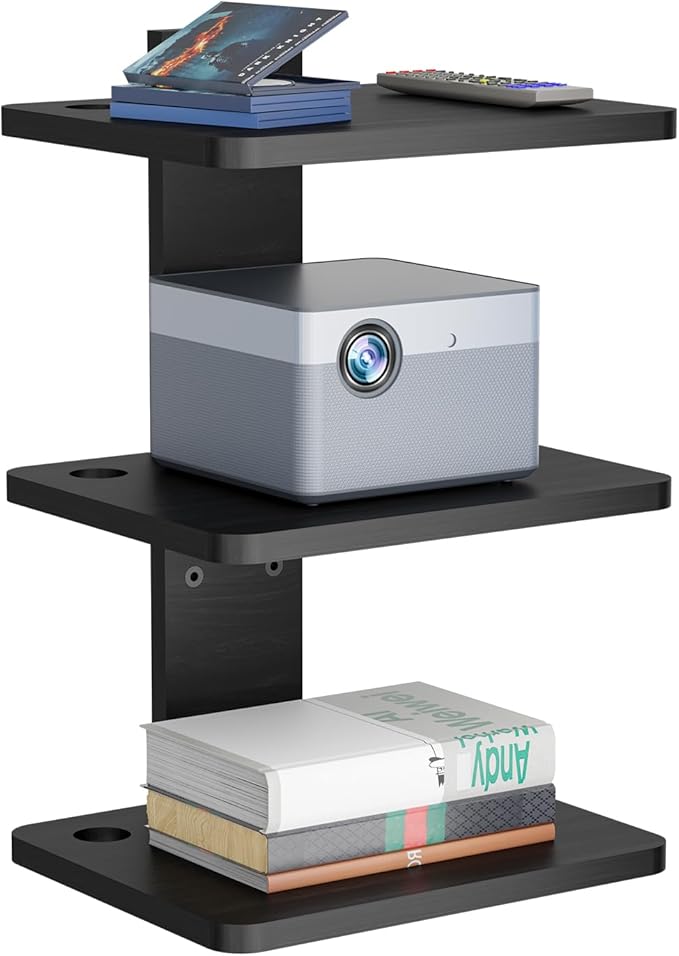 WALI Projector Mount Floating TV Shelf, Holds Up to 22lbs, Wooden Floating Shelf by WALI