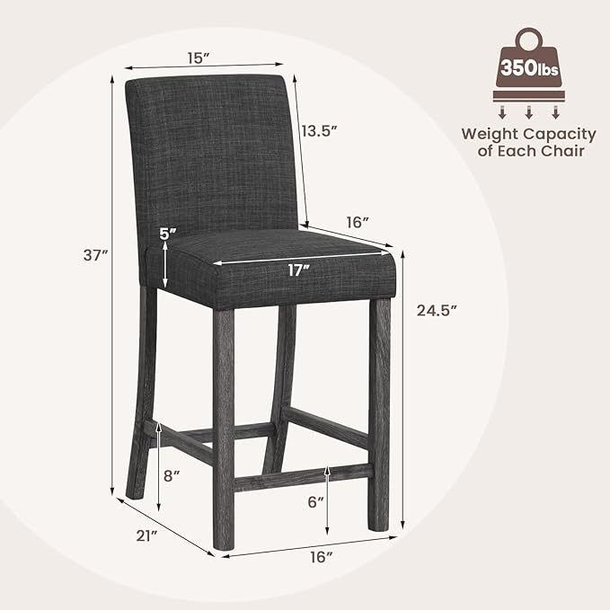 COSTWAY Upholstered Counter Height Stools Set of 2, Bar Stools w/Ergonomic - Image 3