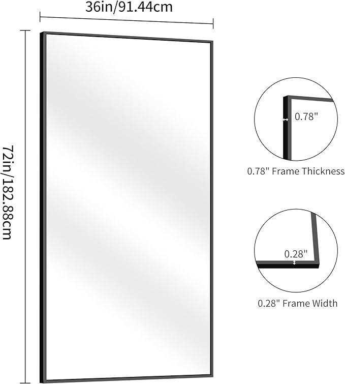 YIROMAN Bathroom Mirror 72"x36", Large Matte Black Bathroom Mirror - Image 6