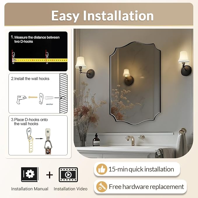 Black Bathroom Mirror, 24x32 Unique Irregular Mirror, Rectangle Mirror - Image 8