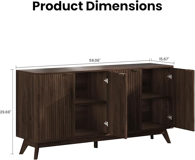 Buffet Cabinet with Storage, Fluted Multifunctional Storage Cabinet with 4 Doors - Image 2