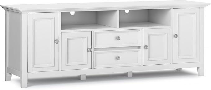 SIMPLIHOME Amherst 72-inch Wide Solid Wood TV Stand in White, by SimpliHome