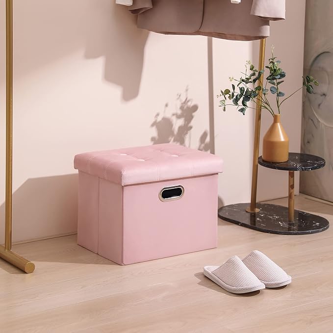 PRANDOM Ottoman with Storage Velvet Folding Small Square Foot Stool with Lid - Image 6