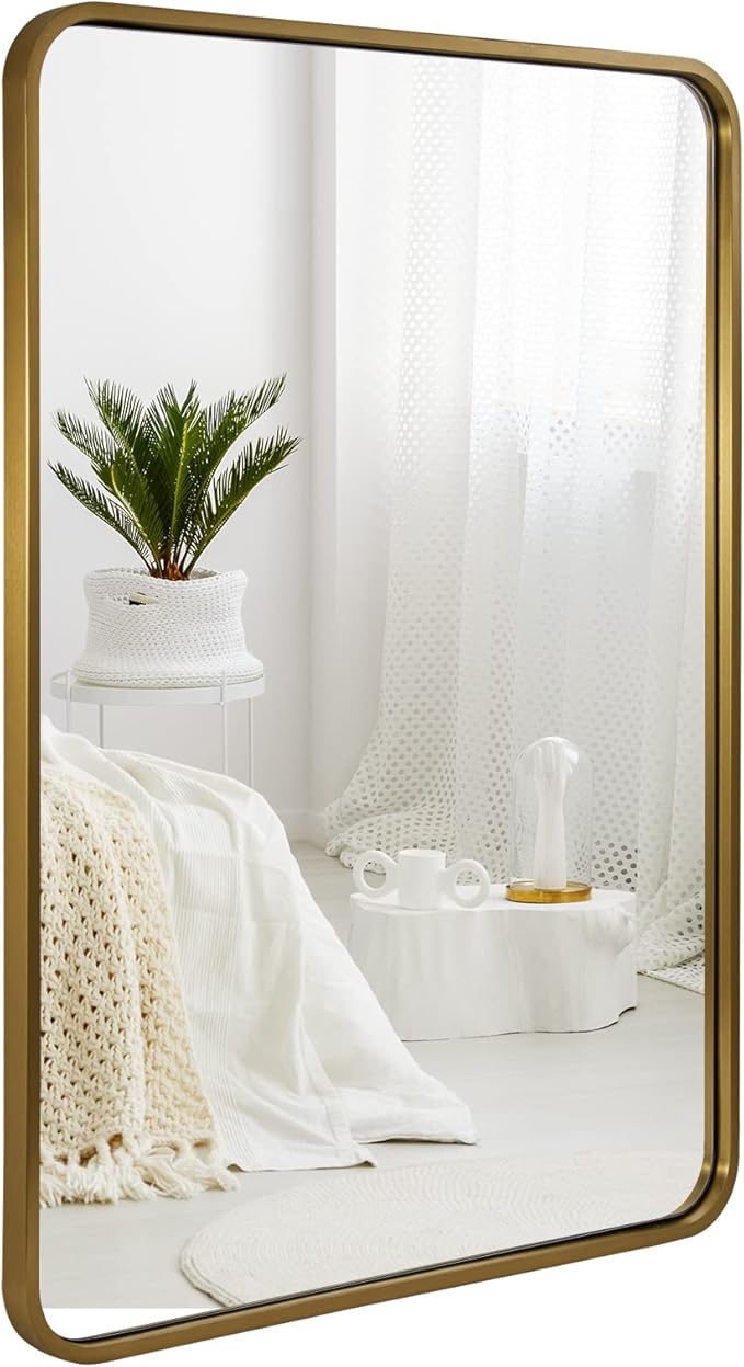 ANDY STAR Brushed Gold Mirrors for Bathroom, 24x36’’ Rounded Rectangle Mirror by ANDYSTAR