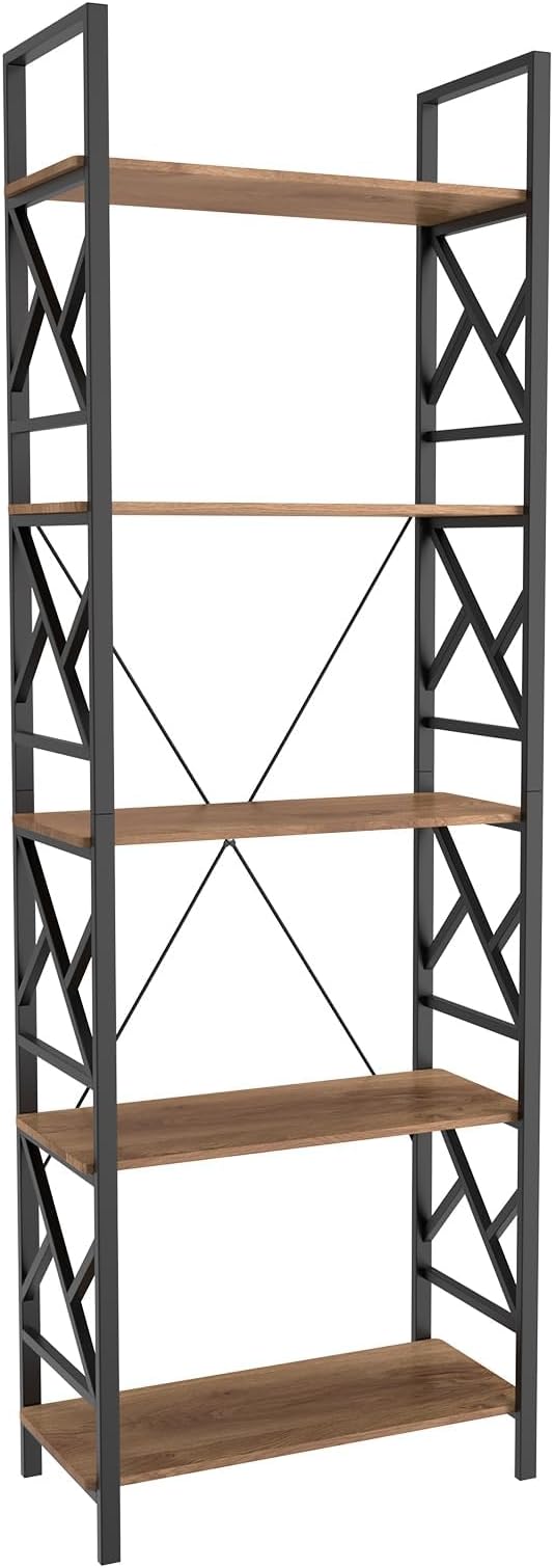 72"H 5-Tier Bookshelf: MDF Wood & Steel Shelves - Image 6