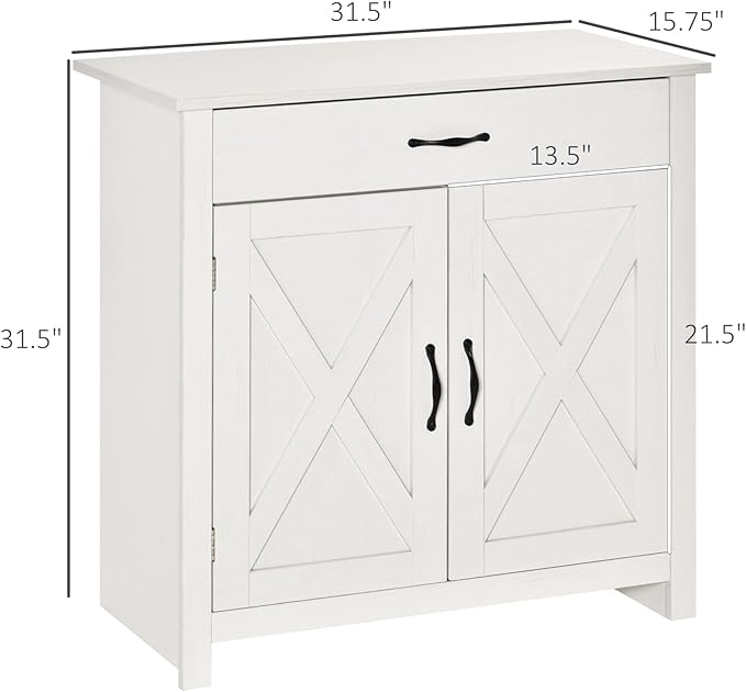 HOMCOM Farmhouse Sideboard Buffet Cabinet, Barn Door Coffee Bar Cabinet - Image 3