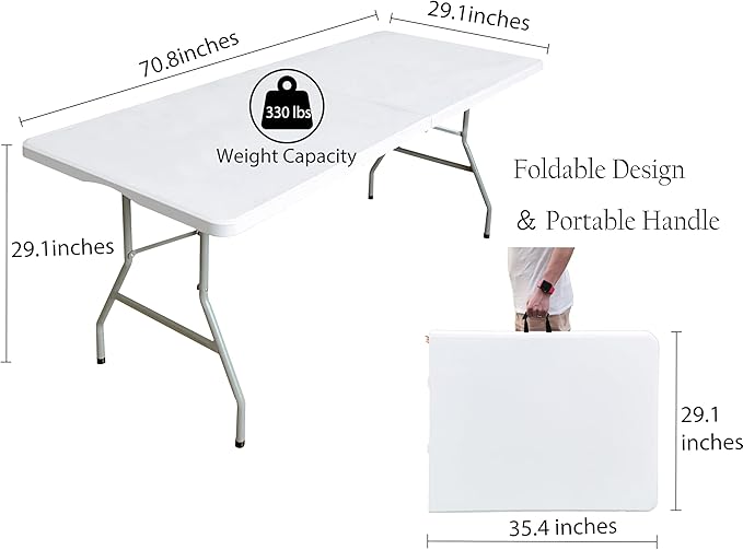 6 Foot Folding Table 6ft Fold in Half Heavy Duty Plastic Foldable Table - Image 3