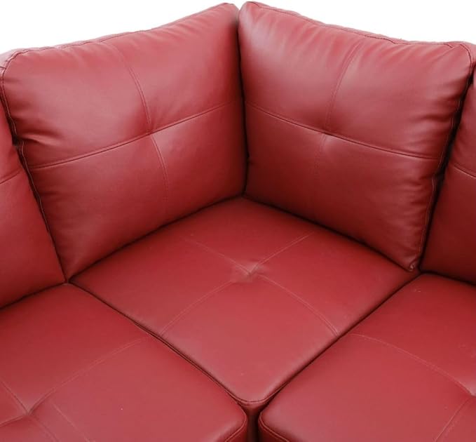Red L-Shaped 3-Piece Faux Leather Sofa - Image 5