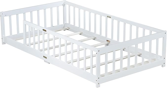 Bellemave Twin Floor Bed with Slats and Safety Guardrails, Kids Montessori - Image 9