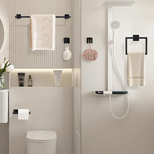 YACVCL Black Towel Bar Set 5-Piece Bathroom Hardware Accessories Set, SUS304 - Image 7