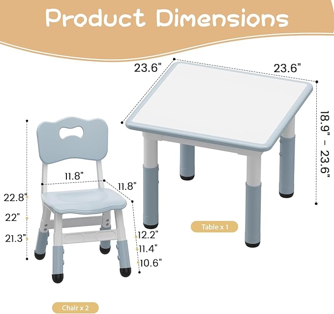 GarveeHome Kids Table and 2 Chairs Set, Height Adjustable Toddler Table and - Image 2