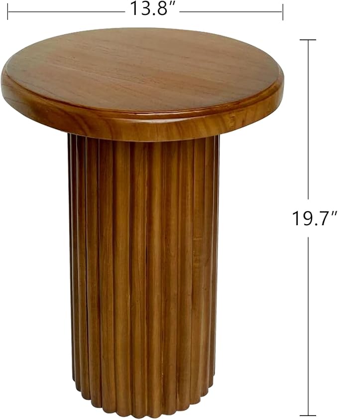 Round Wood Side Table, Fluted Accent Table, Small End Table - Image 2