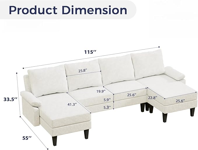 115 Inch U Shaped Sectional Couch - Image 2