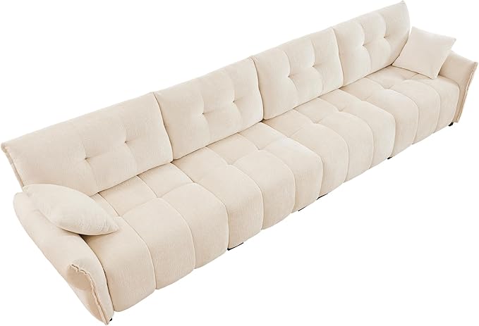 Modern Chenille Fabric 4-Seat Sofa w/ 2 Pillows, Premium Upholstery Living Room - Image 6