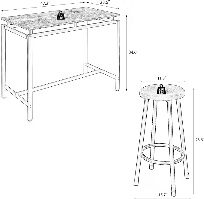 5-Piece Bar Table and Chairs Set, 47.2'' Pub Table Set - Image 8