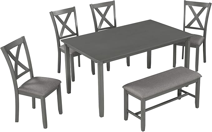 Merax 6-Piece Kitchen Dining Table Set Wooden Rectangular Dining Table - Image 7