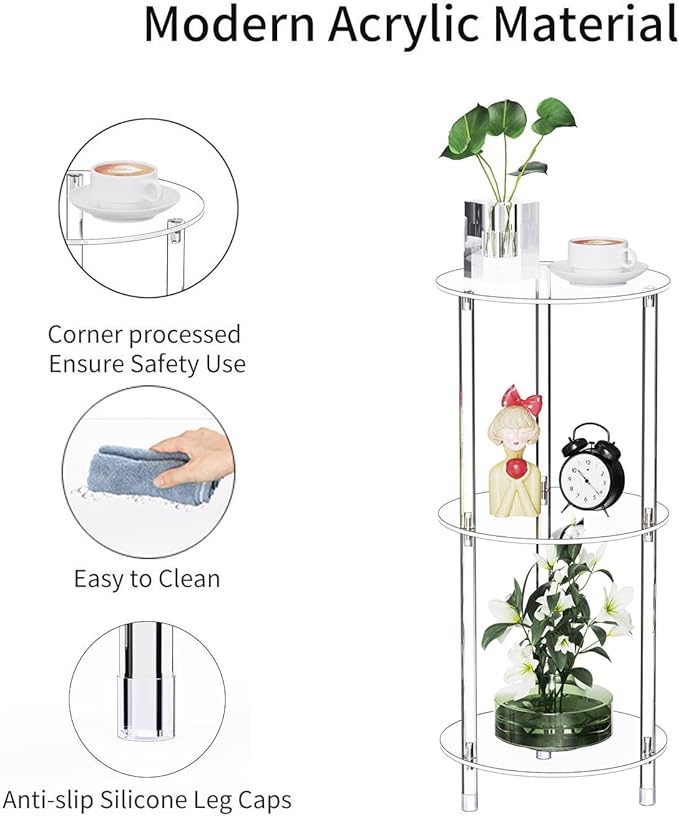 Clear Round Acrylic Side Table for Small Spaces, 11.81" L x 11.81" W x 26.7" H - Image 4
