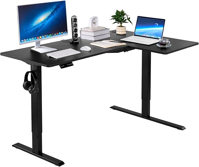 VEVOR Electric L Shaped Standing Desk 63"x39", 3 Memory Height Adjustable by VEVOR
