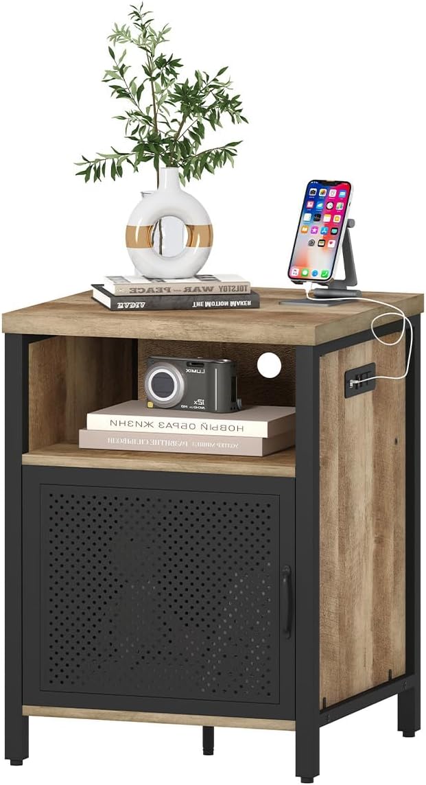FATORRI End Table with Storage, Rustic Side Table - Image 9