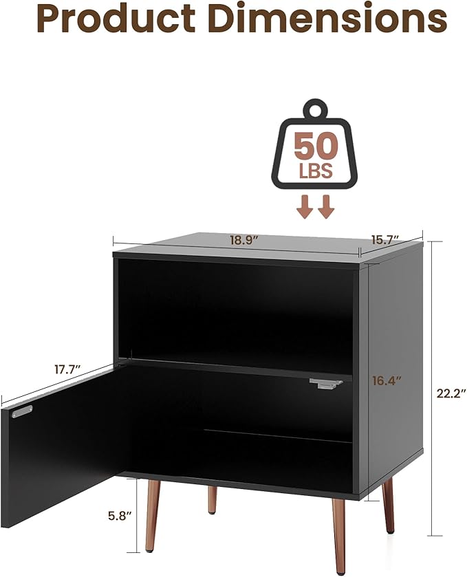 Black Night Stand Set 2, Modern Bedside Table - Image 2