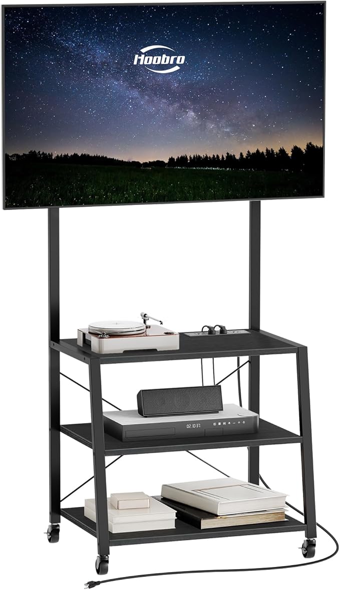 HOOBRO Rolling TV Stand with Mount and Power Outlet Up to 55 inch TVs, Corner - Image 9