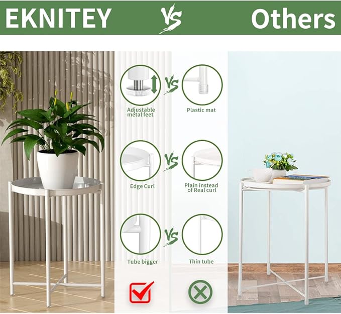 EKNITEY End Table, Folding Metal Side Table Waterproof Small Coffee Table Sofa - Image 5