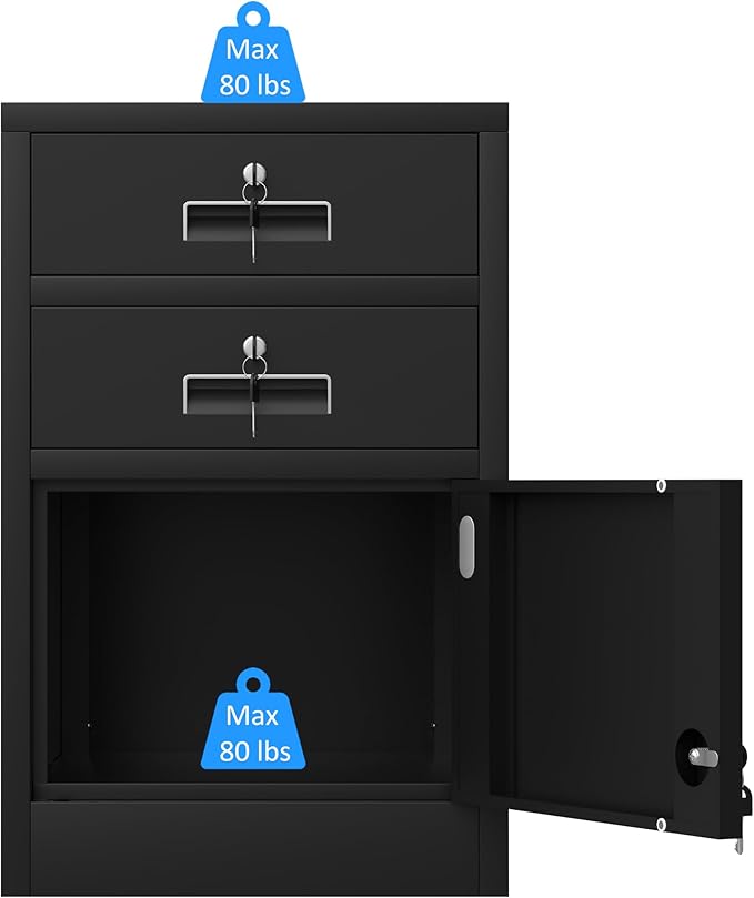 Metal Storage Cabinet with Locking Door and 2 Lockable Drawers - Image 8